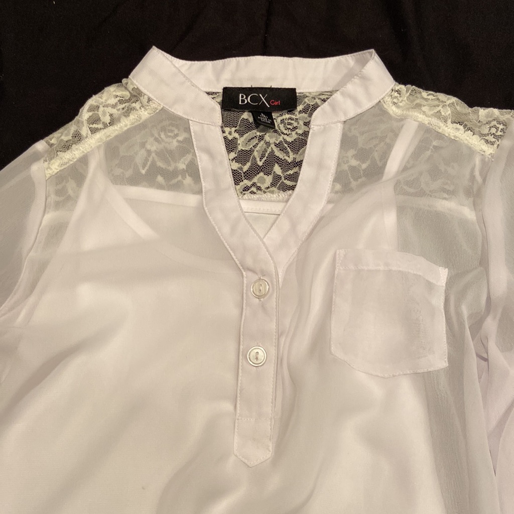 Sheer White Blouse W/Attached White Tank By Bcx Girl